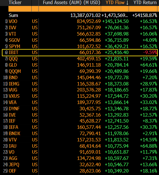 IBIT is the sixth best performing ETF in 2026