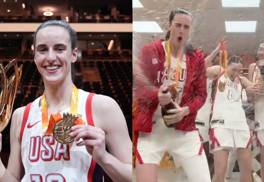 Caitlin Clark Accidentally Sprays Champagne Into Eyes During Team USA Celebration