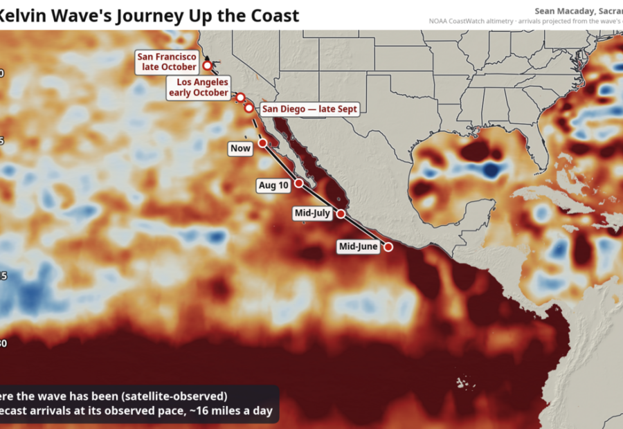 Kelvin Waves Headed for California Coast This Fall