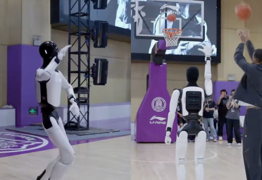 Singing Robot Approaches Steph Curry, Starts Making Shots Beside Him